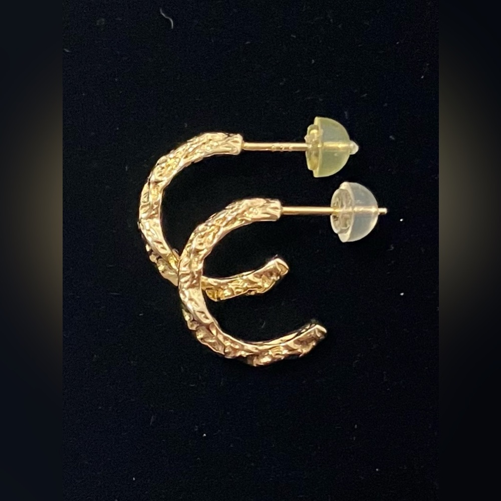 Gold Plated Sterling 925 Textured Half Hoop Earrings